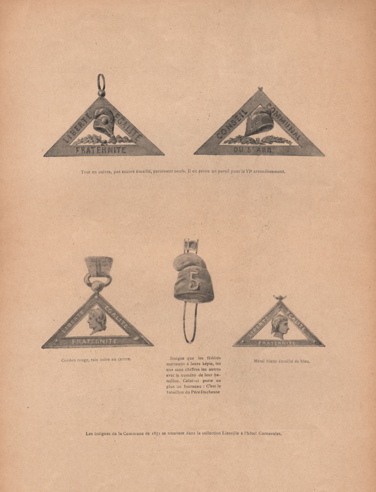 PARIS COMMUNE 1871. Insignes. Collection Liesville à l'Hôtel Carnavalet c1873